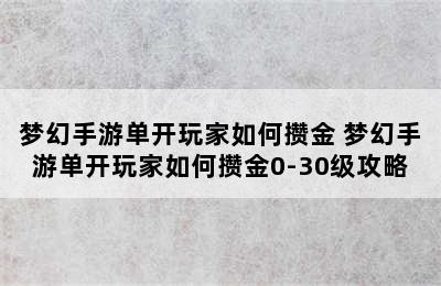 梦幻手游单开玩家如何攒金 梦幻手游单开玩家如何攒金0-30级攻略